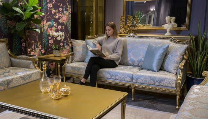 Sofa trzyosobowa Podkładka Sofa 3 Siedziba Luksusowa sofa Pokój Blue trzyosobowa