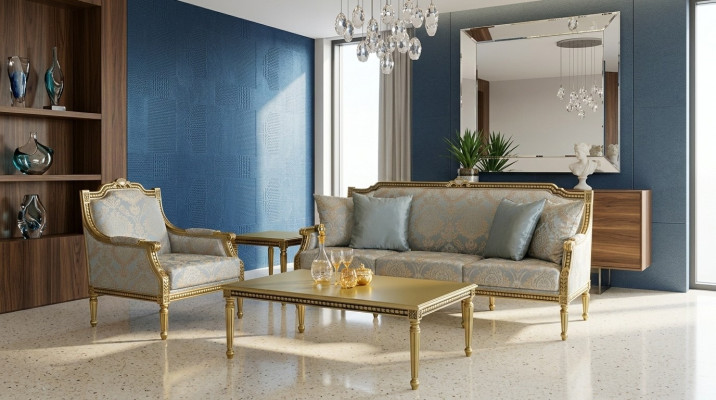 Sofa trzyosobowa Podkładka Sofa 3 Siedziba Luksusowa sofa Pokój Blue trzyosobowa