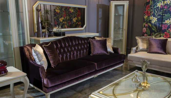 Fioletowy Chesterfield Meble Barokowe Sofa Trzyosobowa Włókienniczy Kanapa Nowość