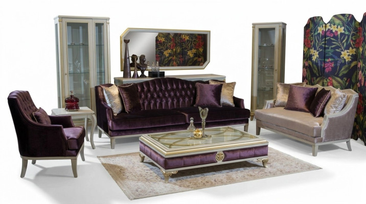 Fioletowy Chesterfield Meble Barokowe Sofa Trzyosobowa Włókienniczy Kanapa Nowość