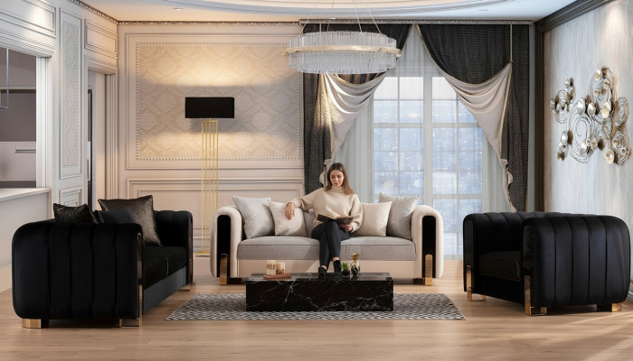 Luksusowy Zestaw Ustawić Zestaw sofowy 3+3+1 miejsce siedzące Sofa Sofy Fotel Materiał 3szt. zestawy
