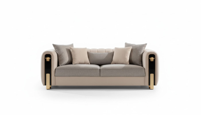 Luksusowa tapicerowana sofa 3-osobowa w kolorze beżowym o nowoczesnym stylu