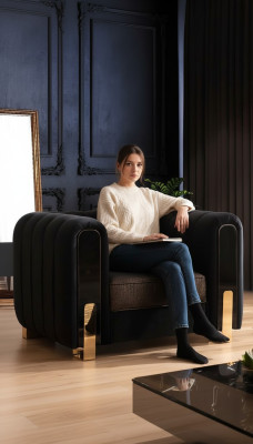 Medusa Fotel Luksusowa Sofa Jednoosobowa Włókienniczy Podkładka Meble Kanapy Czarny Materiał