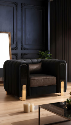 Medusa Fotel Luksusowa Sofa Jednoosobowa Włókienniczy Podkładka Meble Kanapy Czarny Materiał