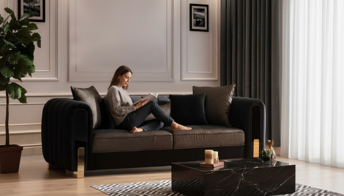 Sofa trzyosobowa Medusa 3 miejsce do siedzenia Kanapy Sofy Luksusowa Podkładka Kanapa Czarny Materiał