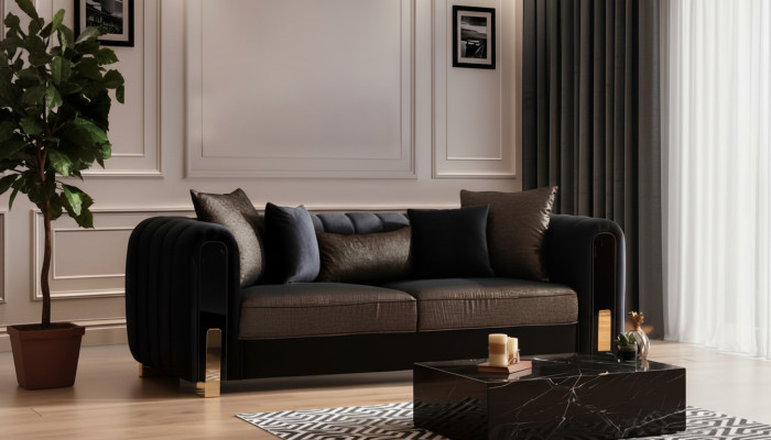 Sofa trzyosobowa Medusa 3 miejsce do siedzenia Kanapy Sofy Luksusowa Podkładka Kanapa Czarny Materiał