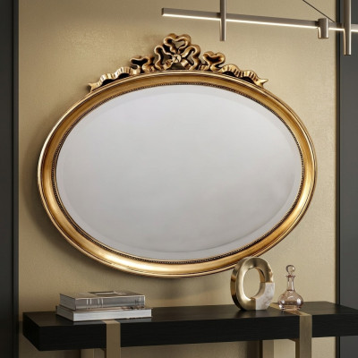 Lustro Classic Drewno Owalny połysk ścienny Lustro Design Gold Living Room Nowość