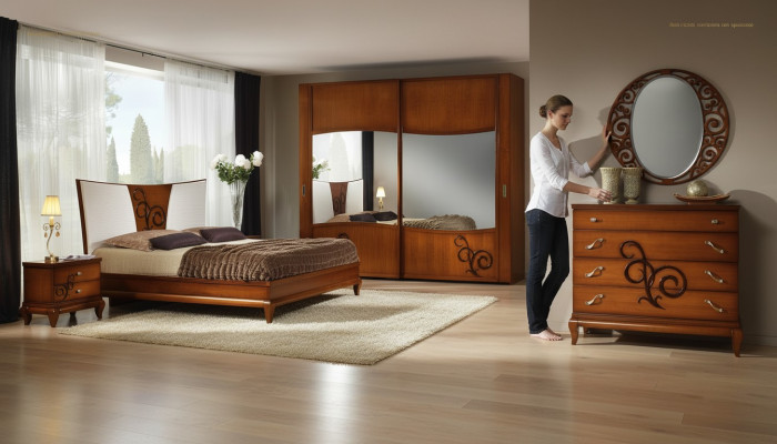 Sypialnia Łóżko Stolik nocny Szafa Kredens Lustro Luxury New Zestaw 6 sztuk.