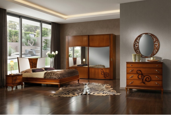 Sypialnia Łóżko Stolik nocny Szafa Kredens Lustro Luxury New Zestaw 6 sztuk.