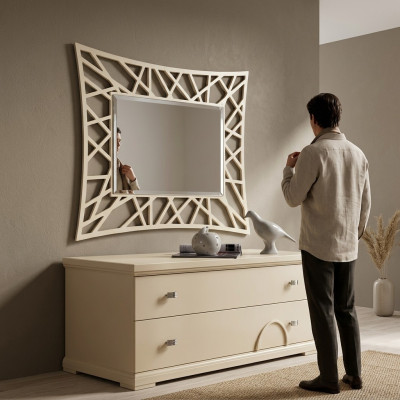 Lustro wiszące Lustro Drewno Modern połysk ścienne Meble Mirror Design 90x90 Nowość