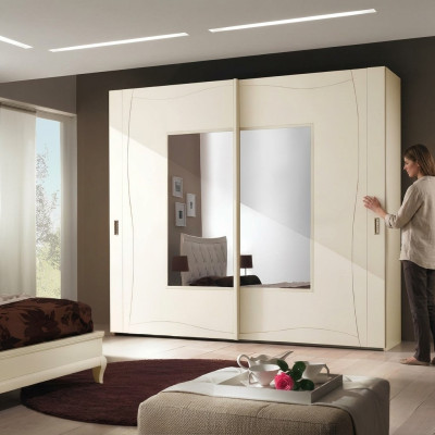 Szafki Szafa z drzwiami przesuwnymi Sypialnia Szafa Ściana Drewno Design