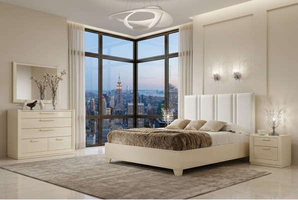 Ustawić Zestaw Sypialnia Łóżko Stolik nocny Kredens Lustro Luxury Drewno Design 5-częściowy