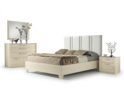 Ustawić Zestaw Sypialnia Łóżko Stolik nocny Kredens Lustro Luxury Drewno Design 5-częściowy