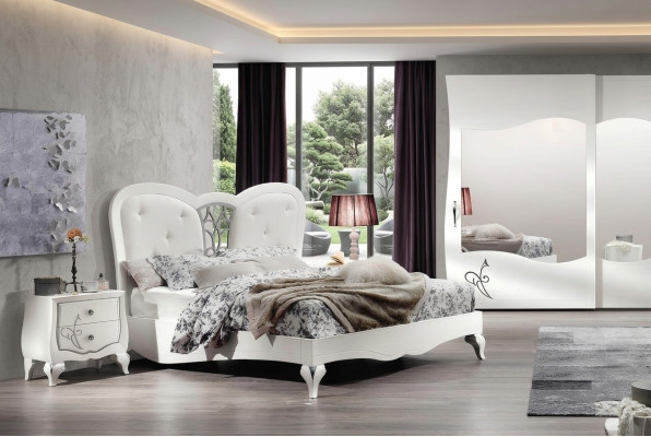 Sypialnia Łóżko Stolik nocny łóżko Drewno Design rama łóżka Ustawić nowy komplet 3 sztuki