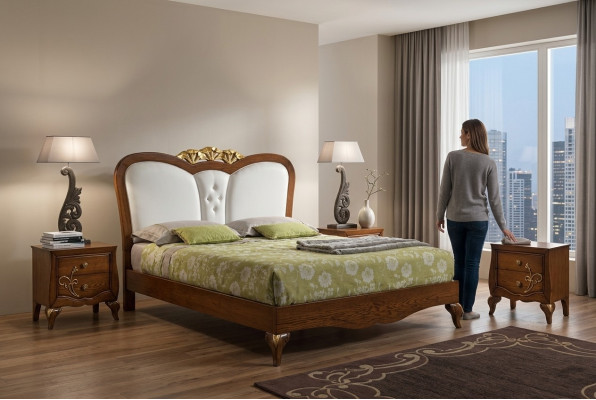 Sypialnia Łóżko Stolik nocny Drewno Design łóżka Szafki nocne Zestaw 3szt. Zestawy mebli