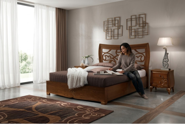 Podwójne łóżko Rama łóżka Łóżko Drewno Double Sypialnia Brown Modern 160x200