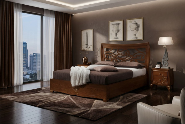 Podwójne łóżko Rama łóżka Łóżko Drewno Double Sypialnia Brown Modern 160x200