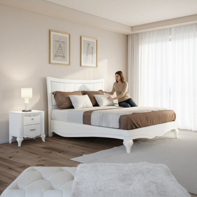 Sypialnia Łóżko Stolik nocny łóżka Double Drewno Designer Modern New Zestaw 3szt