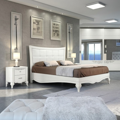 Sypialnia Łóżko Stolik nocny łóżka Double Drewno Designer Modern New Zestaw 3szt