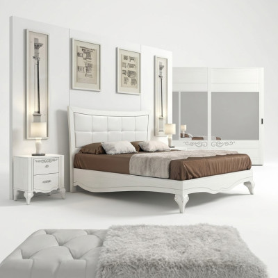 Sypialnia Łóżko Stolik nocny łóżka Double Drewno Designer Modern New Zestaw 3szt