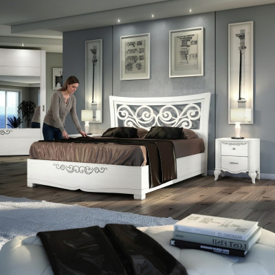 Podwójne łóżko Łóżko Luksusowe łóżko Drewno Ramy łóżka Rama łóżka Biały Design Modern New
