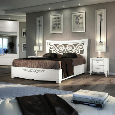 Podwójne łóżko Łóżko Luksusowe łóżko Drewno Ramy łóżka Rama łóżka Biały Design Modern New