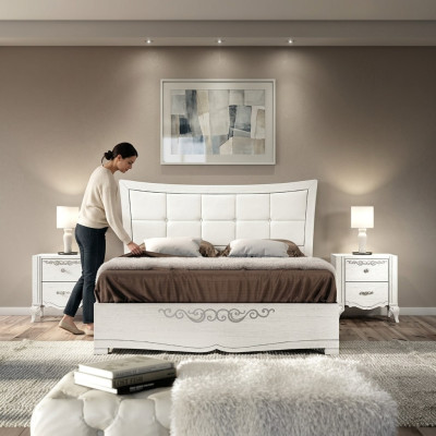 Podwójne łóżko Łóżko Luksusowe łóżko Drewno Ramy łóżka Rama łóżka Biały Design Modern New