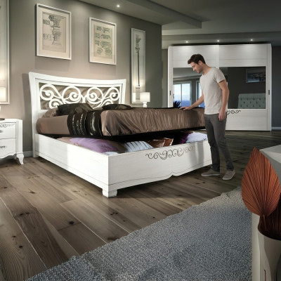 Ramy łóżek Podwójne łóżko Łóżko luksusowe łóżko Rama łóżka z drewna Biały Design Modern Nowość
