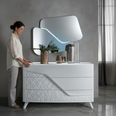 Luksusowy zestaw 2 sztuki Kredens Lustro Komody Drewno konsola Modern Design Biały Nowy