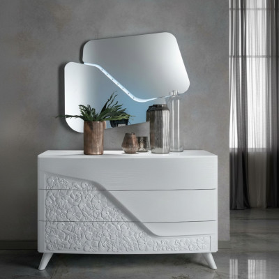 Luksusowy zestaw 2 sztuki Kredens Lustro Komody Drewno konsola Modern Design Biały Nowy