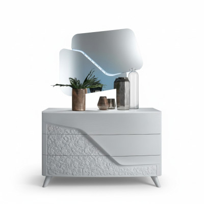 Luksusowy zestaw 2 sztuki Kredens Lustro Komody Drewno konsola Modern Design Biały Nowy