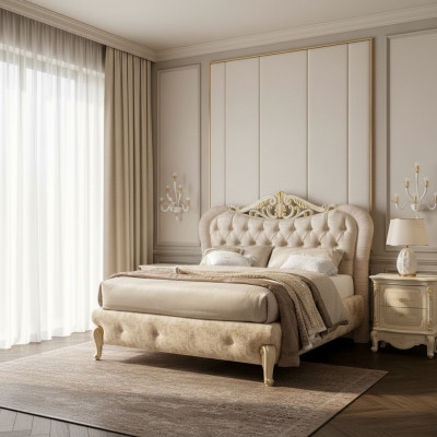 Luksusowe łóżko Chesterfield Łóżko tapicerowane podwójne Włoskie Sypialnia Nowe