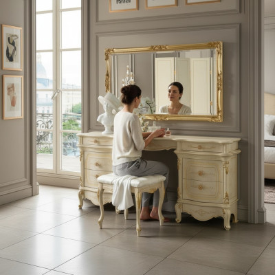 Toaletka Lustro Konsola Design Meble Luksusowa Szafka Dolna Kredens Drewno Zestaw Nowość