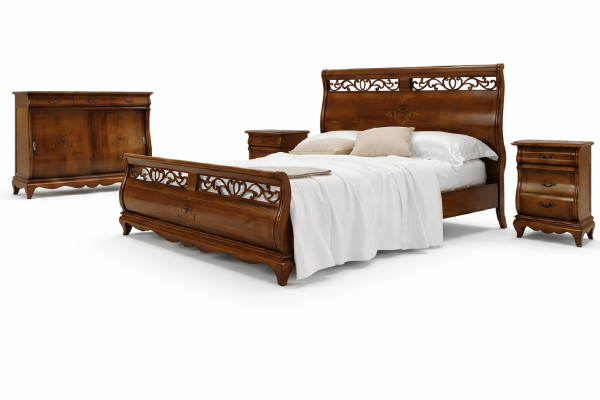Zestaw mebli do sypialni 4 sztuki. Łóżko 2 Szafki nocne Kredens Solidne drewno Design Meble