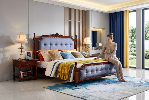 Łóżko Luxury Sypialnia Podwójne łóżko Drewno Podkładka rama łóżka Chesterfield