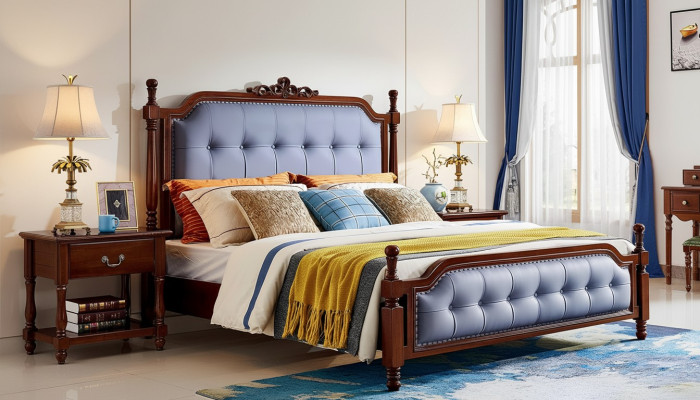 Łóżko Luxury Sypialnia Podwójne łóżko Drewno Podkładka rama łóżka Chesterfield