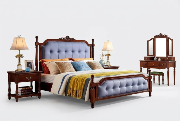 Łóżko Luxury Sypialnia Podwójne łóżko Drewno Podkładka rama łóżka Chesterfield