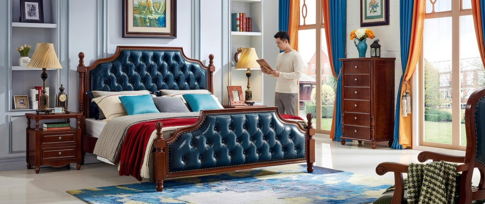 Chesterfield Podwójne łóżko Luxury Sypialnia Drewno Łóżko Podkładka Meble