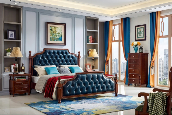 Chesterfield Podwójne łóżko Luxury Sypialnia Drewno Łóżko Podkładka Meble