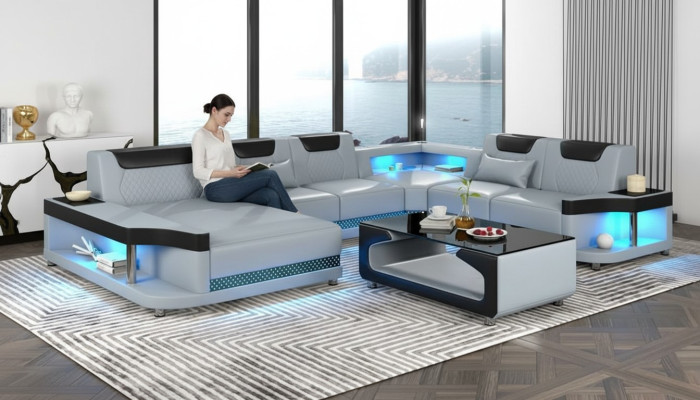 Narożnikowa kanapa U Form+stolik kawowy Nowoczesna Podkładka Meble do Salonu Meble Narożnikowa kanapa Design Sofa