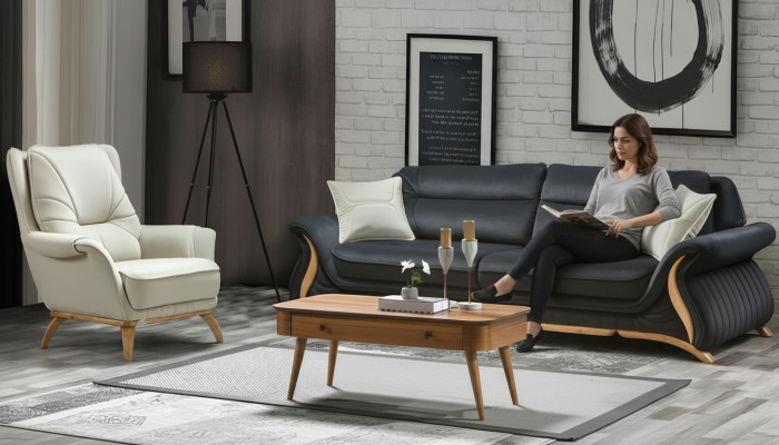 Design Sofa 3+1 Siedziba Fotel Couch Podkładka Luksusowa Klasyczna sztuczna skóra Kanapy
