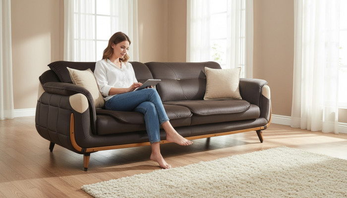 Sofa Meble do Salonu Sofy Trzyosobowe Klasyczna Kanapa Materiałowa Luksus