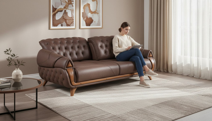 Sofa trzyosobowa materiałowa Podkładka Meble Klasyczny wystrój salonu