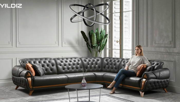 Salon Skóra Czarny Sofa Sofy w kształcie litery L Siedziba Kolor Narożnikowa kanapa Couch