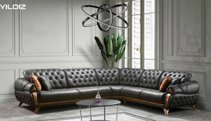 Salon Skóra Czarny Sofa Sofy w kształcie litery L Siedziba Kolor Narożnikowa kanapa Couch