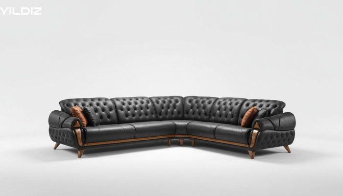 Salon Skóra Czarny Sofa Sofy w kształcie litery L Siedziba Kolor Narożnikowa kanapa Couch