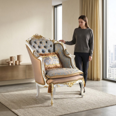 Fotel Biblioteka Czytanie Krzesło UszyFotel Sofa Podkładka Włoskie Meble Luxury