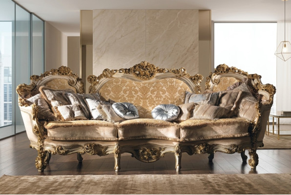 Sofy do Salonu Kanapa Podkładka Design Włókienniczy Drewno Exclusive Sofa 3 miejsce do siedzenia Nowe