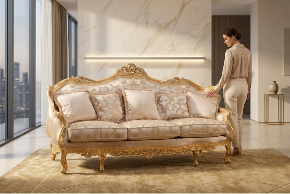 Klasyczna trzyosobowa sofa w kolorze brązowym Meble