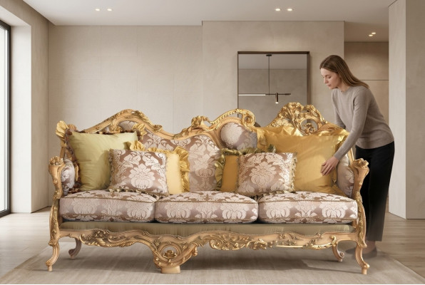 Klasyczna sofa Chesterfield z ręcznie rzeźbionymi detalami
